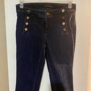 Talbots Sailor Jeans Button Front Gold Crest Nautical Dark Wash Size 6